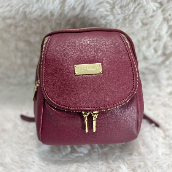 Mini Leather Backpack Wine Red with Goldtone Hardware Adjustable Straps - Picture 3 of 14